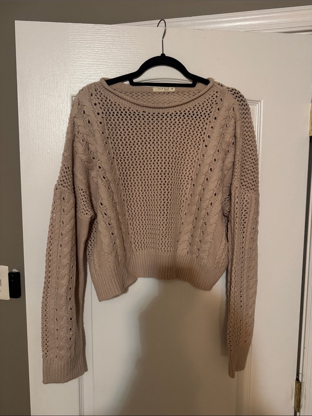 Pale Pink Open-Knit Cable Sweater